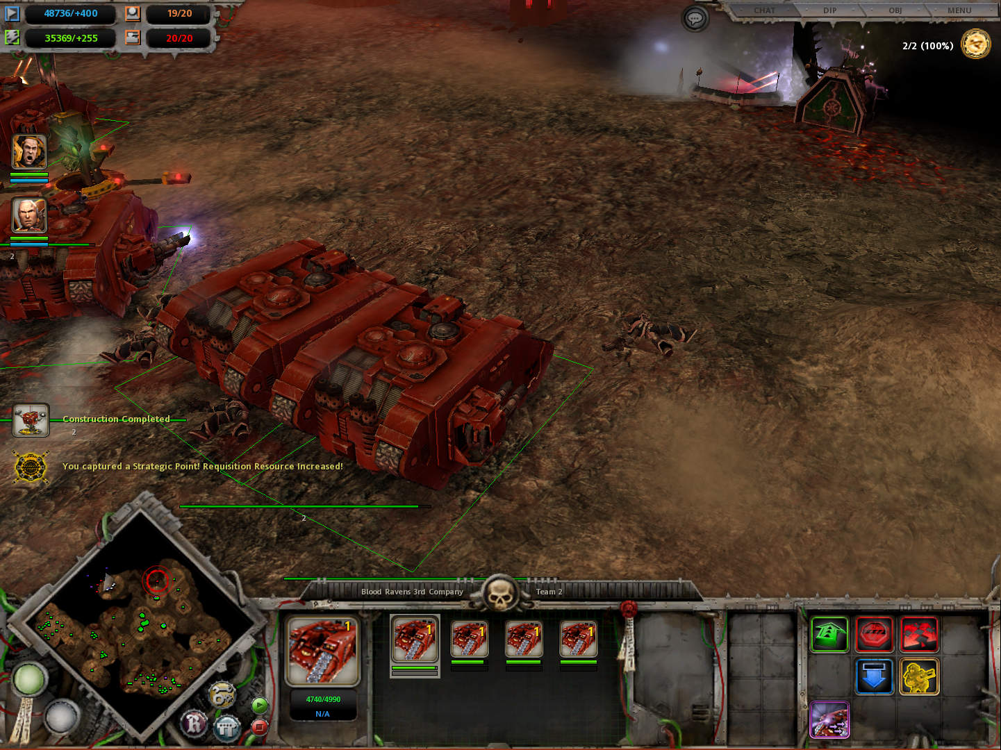 Land Raider tanks attacking a chaos base
