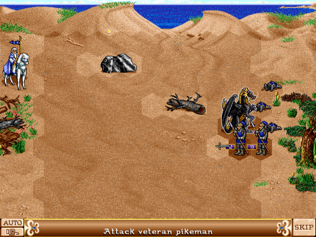 Dragons defeating spearmen in a desert