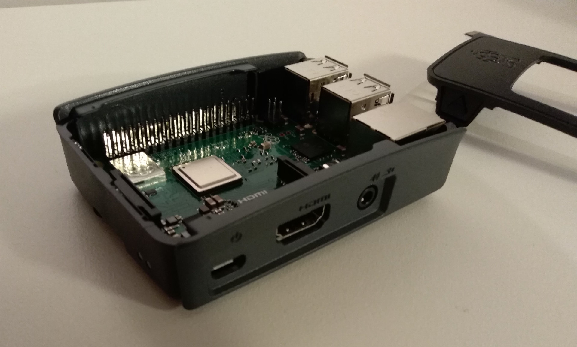 Partially assembled case with the Pi inside